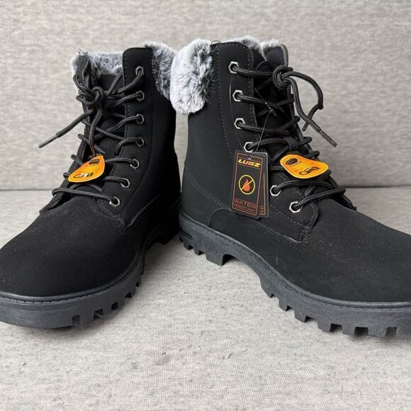 Women’s Black Lugz Workboots  US Size 7 M Empire HI FUR Black/Charcoal NWOT - Picture 1 of 10
